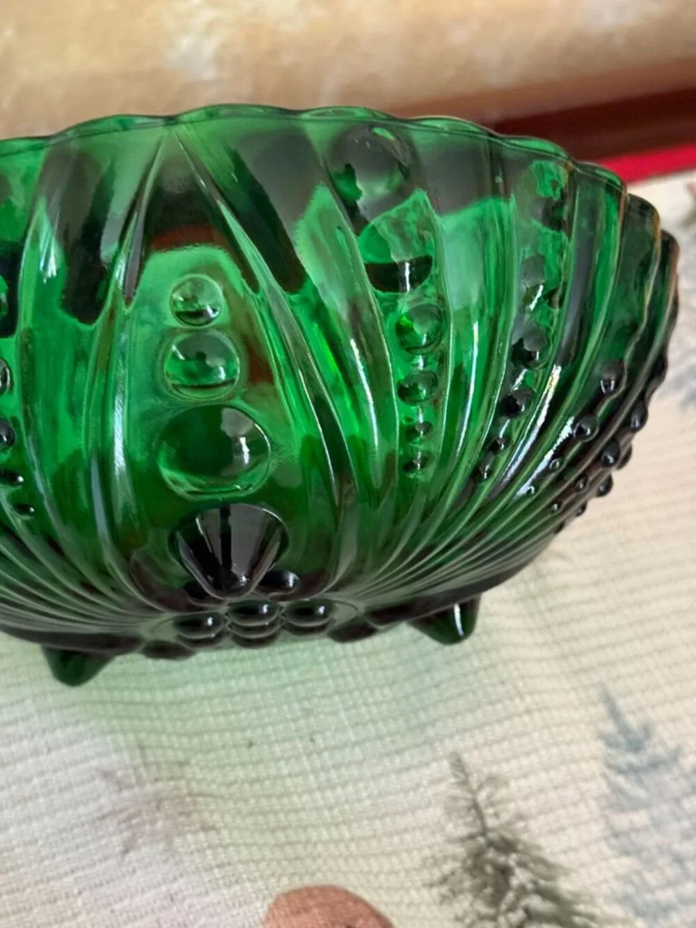Anchor Hocking Forest Green Burple Footed Dessert Bowl 4 1/2”